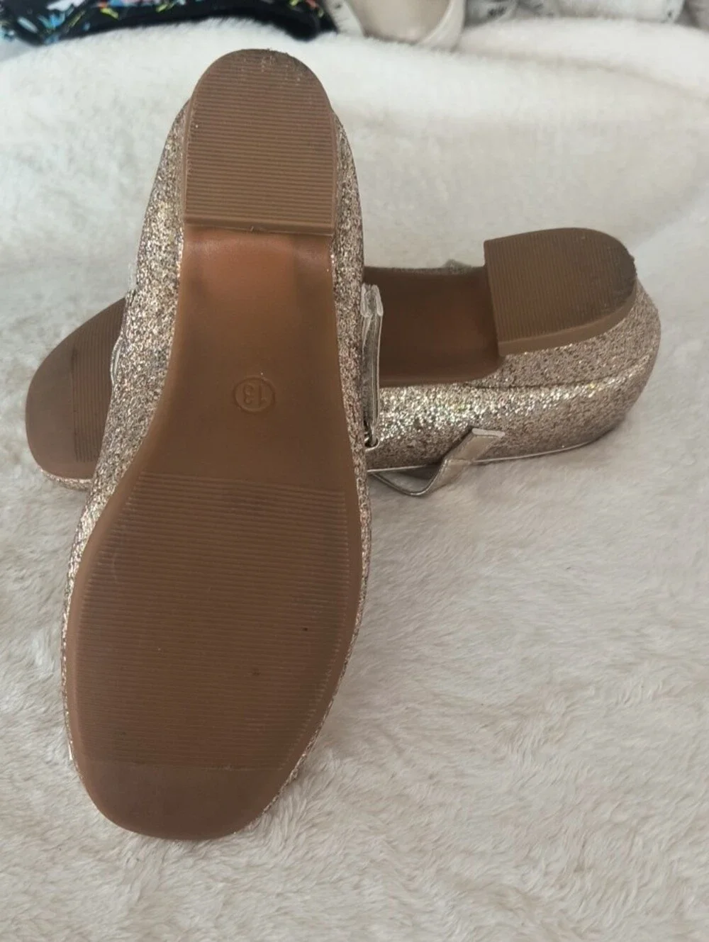 Girls' Glitter Bow Mary Janes in Metallic Gold